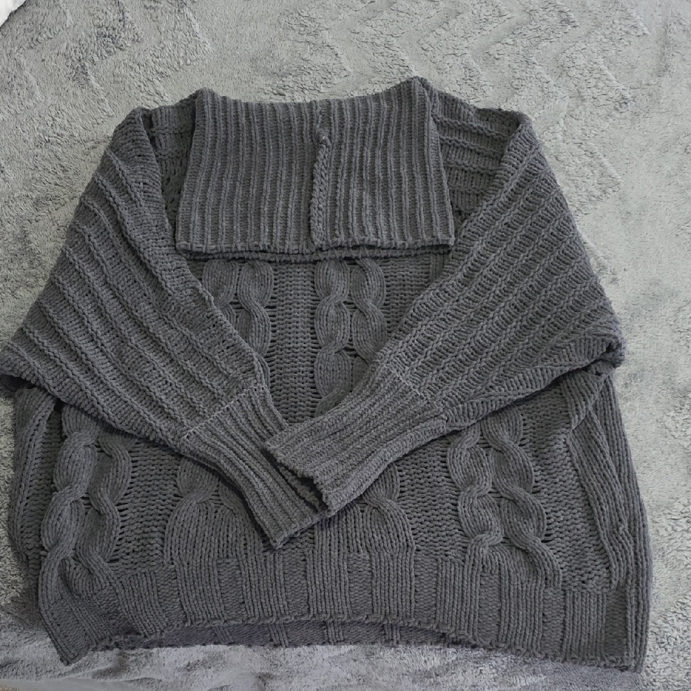 MarlaWynne Charcoal Chunky Cable Knit Turtleneck Sweater